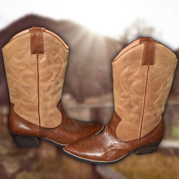ALDO Brown Two-Tone Cowboy Boots Sz 8.5 - Picture 3 of 4
